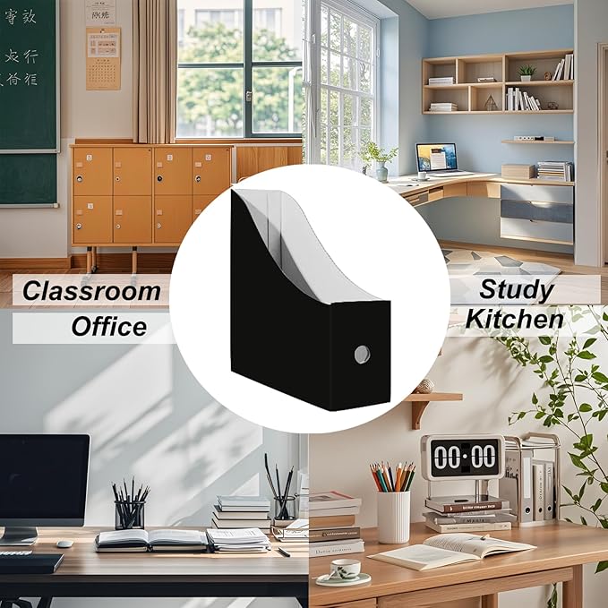 Limitliho Magazine Holde, Magazine File Holder for Home, Office, Desk, 10.6'' H×10.2'' L ×3.5''W Magazine Storage Box (Black, 6 Pack)