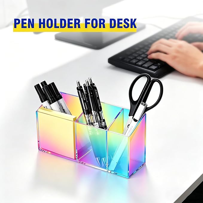 Magnetic Dry Erase Marker Holder for Whiteboard, Anti-slip Magnet Pen Holder for Fridge Refrigeator, Acrylic Pencil Holder for Classroom Teacher, Office Accessories, LockerOrganizer(Colorful)