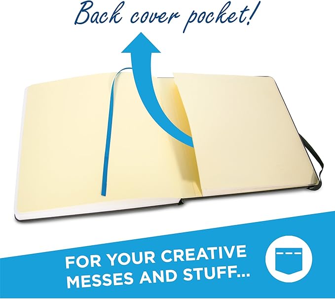 illo Sketchbook 8’’ x 8’’ Square Hardcover Sketch Book, (112lb/180gsm) Heavyweight Paper, Ribbon Marker, Back Pocket, Lays Flat, Minimal Bleed, Vegan, for Artists & Beginners