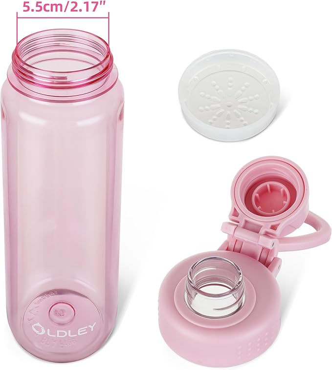 OLDLEY 32 oz Water Bottle, Sports Tritan Water Bottle with Carry Handle and Spout Lid, Leakproof & BPA Free Large Water Bottles for Home,Travel, School, Outdoors, Gym,Pink