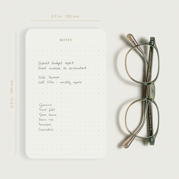 Pinesman - Elegant Desk Notepads for Professionals, Executive's Memo Pads, Minimalist, Gold Foiled, Dotted Layout, 3 Pack, 225 Sheets Total (75 Each), 6.3" x 3.9”, 80 GSM, Eco-friendly, FSC™ Certified Small Notepad