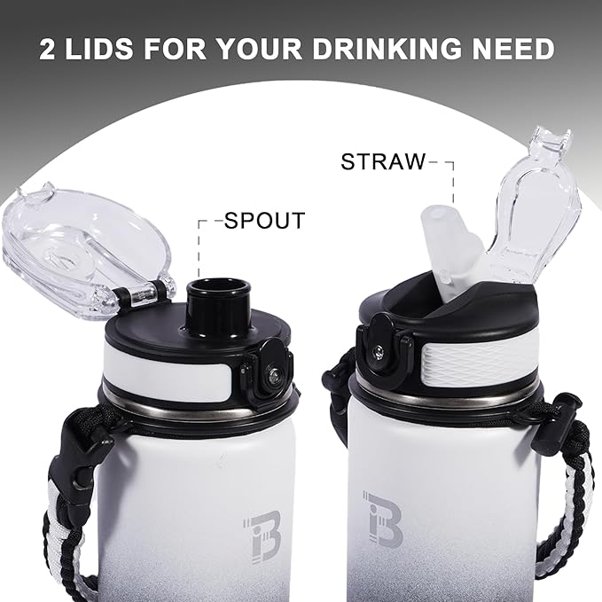 TOPBADE 32oz Insulated Water Bottle with Straw Lid & Spout Lid & Paracord Handle, Stainless Steel Water Bottle Wide Mouth, Double Wall for Women Men Gym Fitness Outdoor