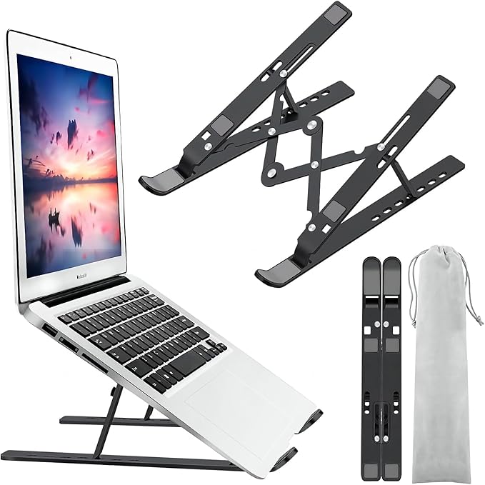 Leeboom Laptop Stand for Desk, Ergonomic Adjustable Aluminum Foldable Portable Computer Stand, Lecterns & Podiums, Fits 10-15.6" MacBook Air Pro HP Lenovo Dell Laptops & Tablets (Black)