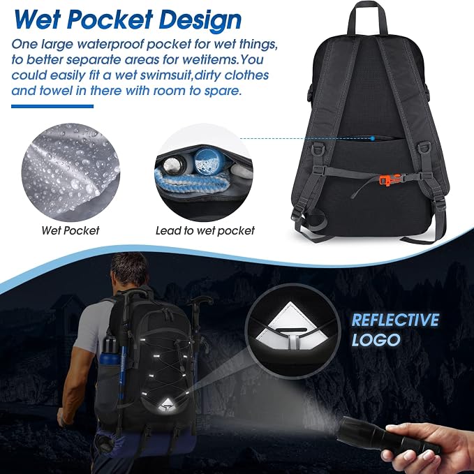 IGOLUMON Hiking Backpack 40L Packable Lightweight Camping Daypack Men Women | Multi-compartment storage Water-resistant Foldable Nylon Material Hiking Day pack for Camping Cycling Outdoor