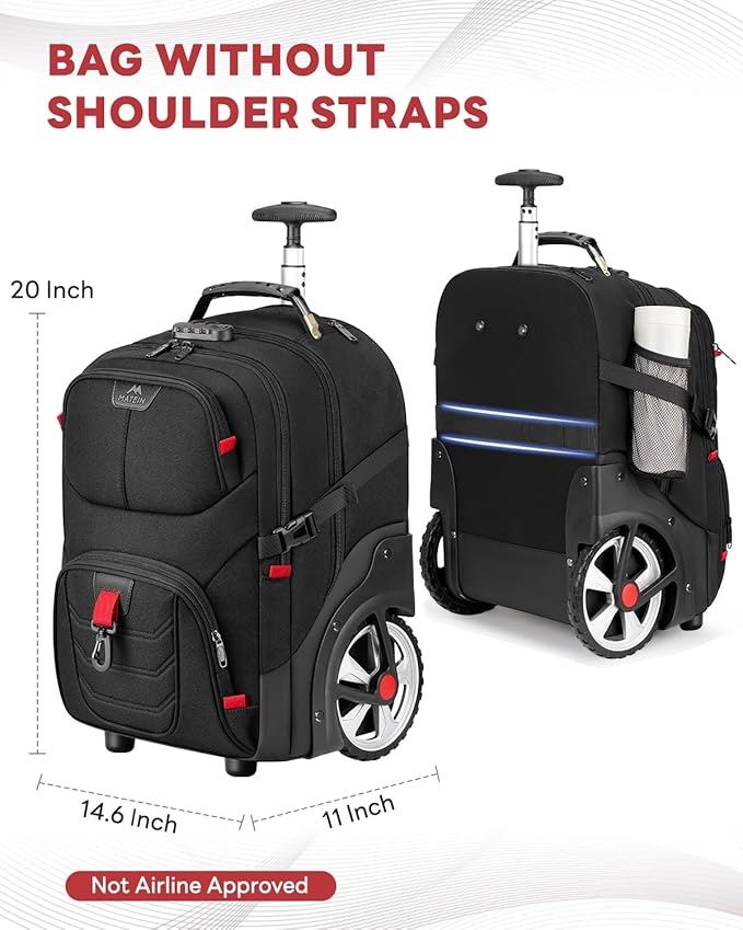 MATEIN Rolling Bag with Wheels, 17 Inch Extra Large Laptop Roller Backpack for Adults with Anti Theft Lock & Sturdy Handle, Water Resistant Wheeled Bag Carry On Luggage for Teacher Work Travel Men