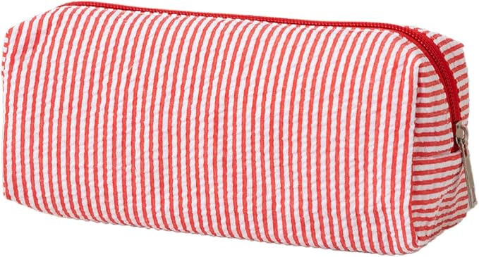 Seersucker Striped Pencil Bag, Large Capacity Stationery Pouch | Preppy Aesthetic Multifunctional Design That Doubles as a Cosmetic Makeup Pouch or Travel Storage Bag