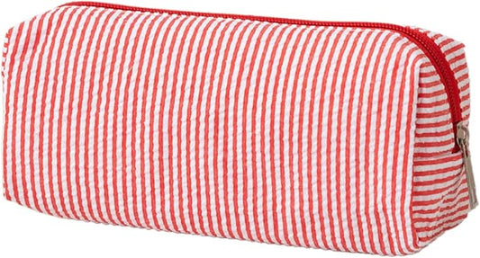 Seersucker Striped Pencil Bag, Large Capacity Stationery Pouch | Preppy Aesthetic Multifunctional Design That Doubles as a Cosmetic Makeup Pouch or Travel Storage Bag