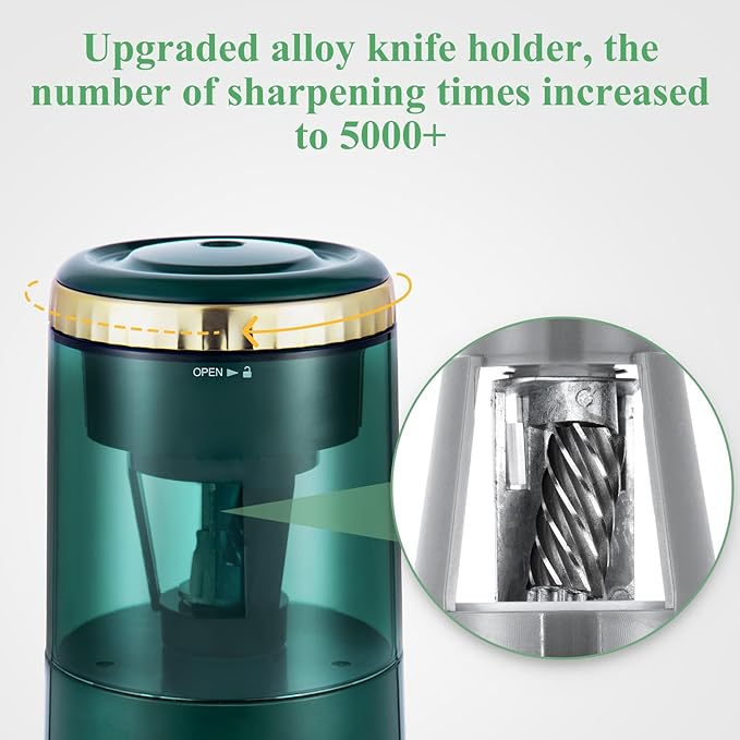 M&G Electric Pencil Sharpener, Portable Automatic Pencil Sharpener for Colored Pencils, Auto Stop,Fully Automatic Sharp & Fast, USB Operated for 7-8mm Pencils for Kids, School, Office, Home (Green)