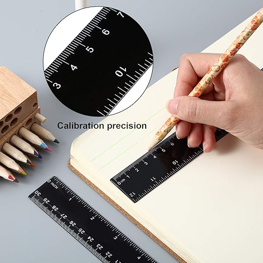 EBOOT 100 Pack Plastic Ruler 12 Inch Straight Flexible Ruler with Inches and Metric for School Classroom Home or Office (Black)