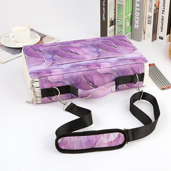 Portable Colored 480 Individual Slots Pencil case Organizer with Shoulder Strap Printing Pattern for Watercolor Pens or Markers, Pencil Case Organizer for Artist