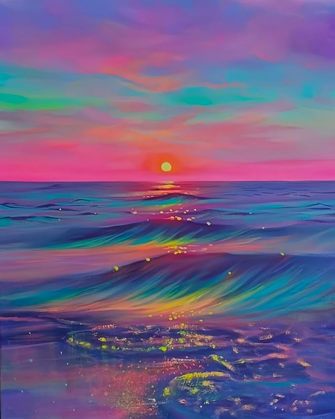 5DDIYART Sunset Beach Paint by Numbers for Adults Beginner, Paint by Number Kits on Canvas, Paint by Easy Acrylic Oil Painting Home Wall Decor 16x20inch