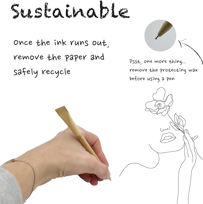 eplanita I’M PERFECT FOR SCRIBBLE – Eco Friendly Pens (Pack of 48), Black Ink Ballpoint Biros, Sustainable Stationary Supplies, For Office or School, One Tree Planted