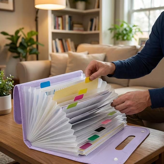 Vertical Accordion File Folder,13 Pockets Expanding File Organize with Labels,A4 Letter Size Paper Document Receipt Organizer Accordion Filing Folder for Classroom, Home,Office.(Purple)