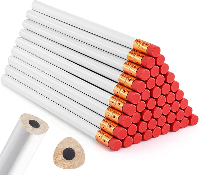 Fainne 48 Pack Jumbo Round Pencils, Wooden Fat Pencil with Black Core Bulk for Carpenters Workers Woodworkers Framers Beginners Students Teachers DIY Project(White)