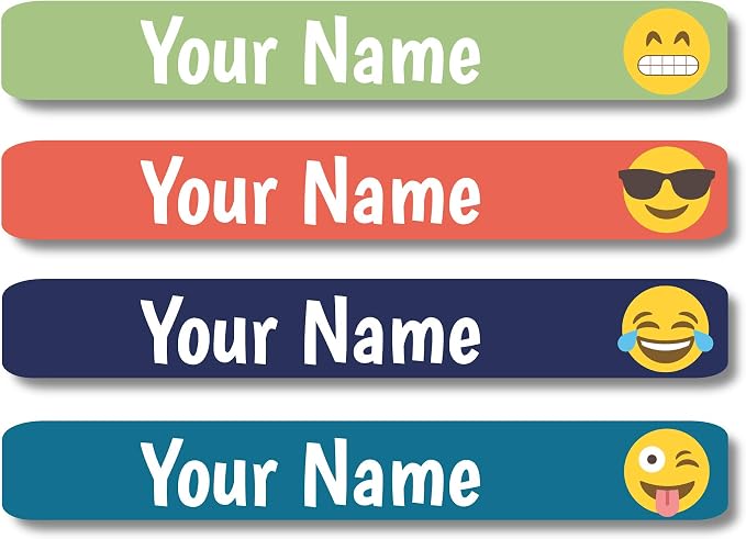 Lovable Labels Personalized Labels for Kids (120 Labels) - Waterproof Dishwasher Safe Peel and Stick Labels are Great for School Supplies Daycare Camp Bottles (Emoji)