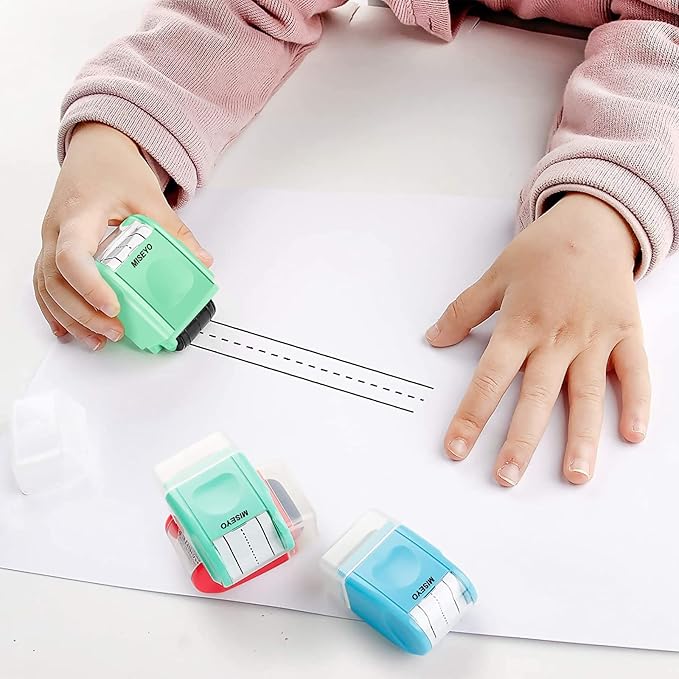 Miseyo Dashed Handwriting Lines Practice Roller Stamp,Self-Inking Line Rolling Stamps for Kids Writing - Mint Green