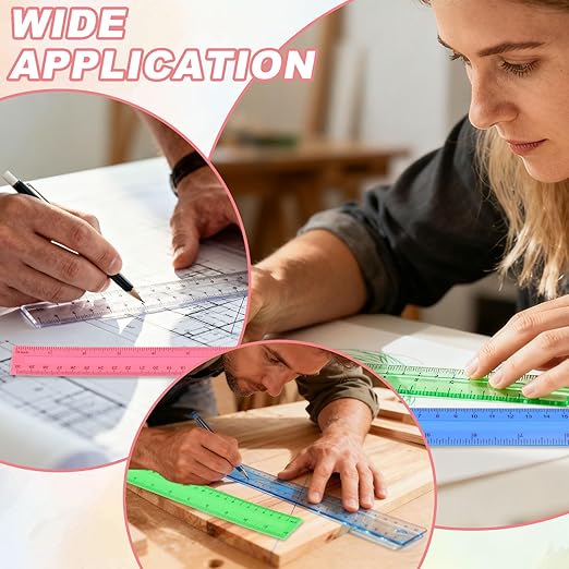 HARFINGTON 20pcs Plastic Rulers 12" (30cm) Clear Straight Ruler Measuring Tool Inches and Centimeters for Home Office Classrooms Drafting, Green