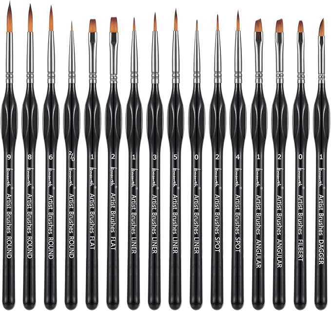 Brusarth Detail Paint Brushes Set, 16pcs Miniature Paint Brushes for Fine Detailing, Art Painting, Micro Detail Paint Brush for Acrylics, Oils, Watercolors, Paint by Number