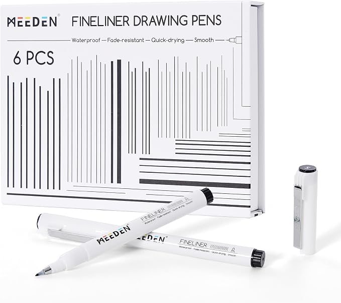 MEEDEN Micro Fineliner Drawing Pens: 0.3-1.2mm S Nib, 6 Pack, Black Ink