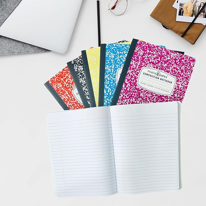 PARTH iMPEX 12 Pack Bulk Composition Notebooks College Ruled, 200 Pages (100 Sheets), 9-3/4 x 7-1/2, Hard Cover College Ruled Notebooks, Assorted Colors Composition Notebook For School Office