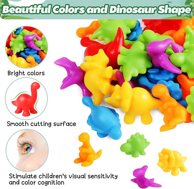 Counting Dinosaur Matching Toys with Sorting Bowls Montessori Preschool Educational Activities Learning Color Sorting Fine Motor Skills Sensory Toys Birthday Gift for 3 4 5 Year Old Boys Girls