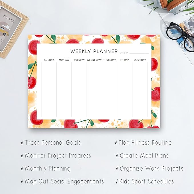 Undated Weekly Planner Notepad, 52 Sheet Tear-Off Weekly To Do List Notepad, Desk Planner Pad Calendar, Blank Calendar for Daily Habit Tracking/Menu Planning(8.26"x11,69")