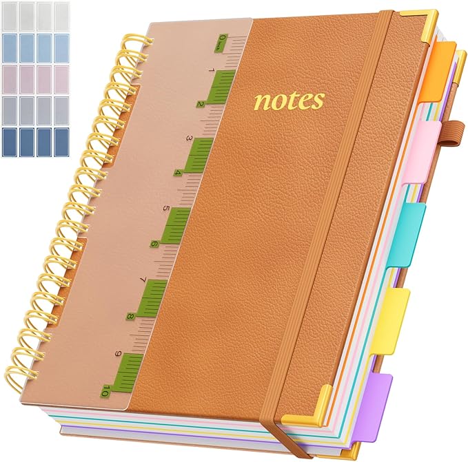XYark A4 Hardcover Spiral Notebook, 8.5"x11" College Ruled Notebooks with Removable Dividers Tabs & Ruler, 5 Subject Notebook 300 Pages, Large Lined Journal for Women Men School Work Office, Orange