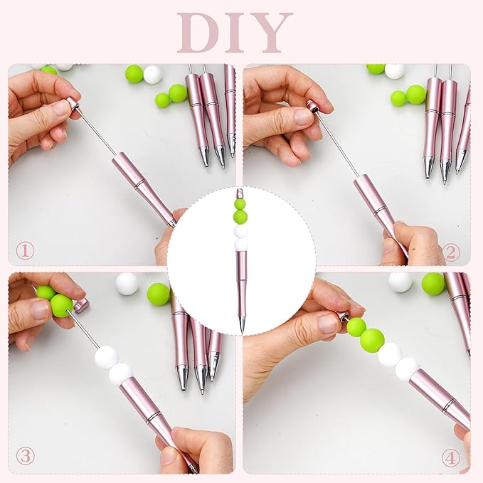 jiebor 30Pcs Beadable Pens Plastic Bead Ballpoint DIY Cute Cool Pens Black Ink for Women Men Bridal Graduation Gift Office Supplies Rose Gold