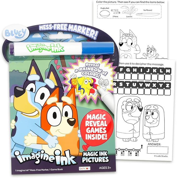 Bluey Imagine Ink Coloring Super Set ~ Bundle with 3 Imagine Ink Mess-Free Coloring Books for Kids with Stickers Party Favors and Activities