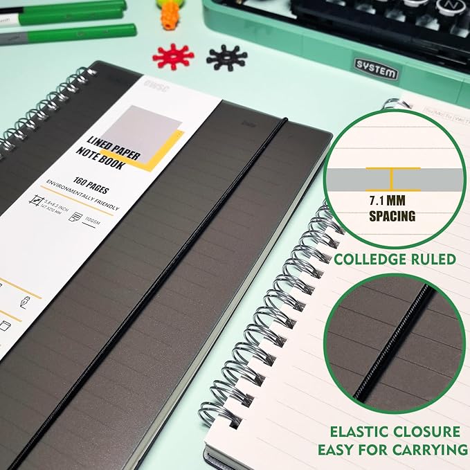 OWSC 1 Pack Ruled Notebook, 5.9 x 8.3 Inches Spiral Notebooks for Work, School and Journal with 110 GSM Journal Ruled Paper, Large Notebook with 80 Sheets/160 Pages, Hardcover Ruled Journal