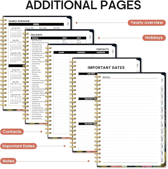 Planner 2026-2027, Academic Year Monthly and Weekly Calendar Planner, Jul 2026 - Jun 2027, Hardcover Teacher Student Planning Agenda book with Tabs, Perfect for School Office Supplies, 6.3" x 8.5" - Humming Glow