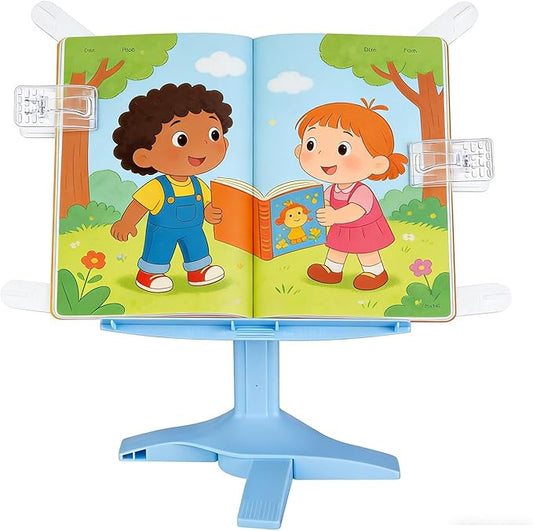 Book Stand for Kids Desk,8 inch Adjustable Shelf Thick Base Foldable Riser Holder Portable Desktop Book Stands, Compatible Gift for Children (Blue)