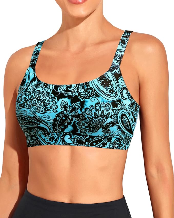 Tempt Me Women Sports Bra Bikini Tops Scoop Neck Bathing Suits Top Padded Swim Crop Tops Only