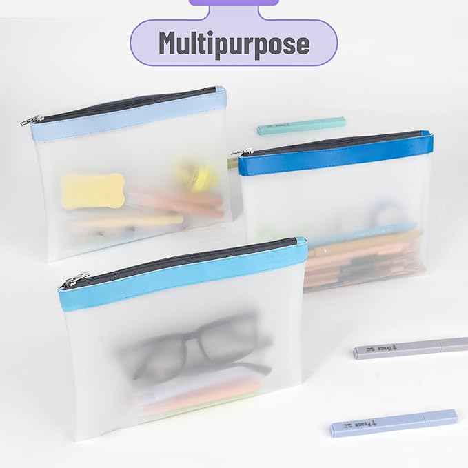 Mr. Pen- Clear Pencil Pouch, 9" x 6.88", 3 Pack, Durable TPU Material, Large Water-Resistant Pencil Bags with Smooth Zipper, Multipurpose Clear Pouch for Stationery, School, Office, Travel Supplies