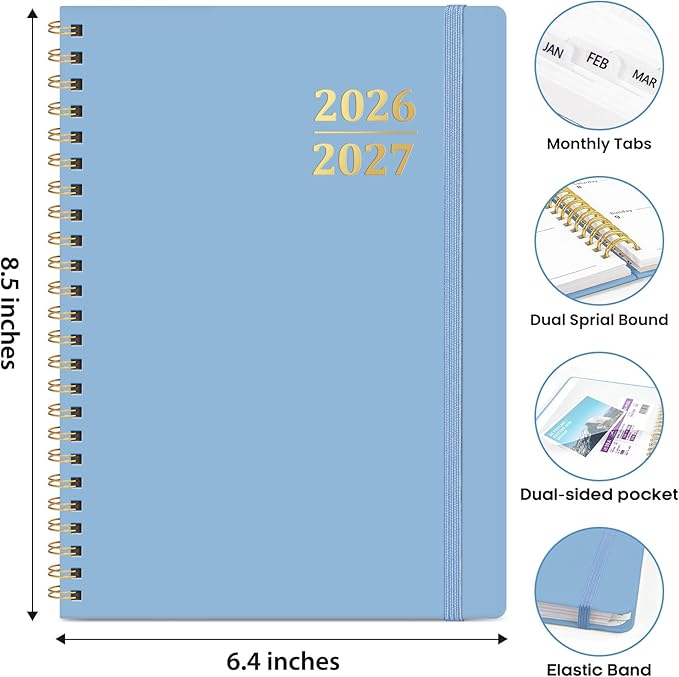 Academic Planner 2026-2027, Weekly and Monthly Calendar Planner Book, July 2026 – June 2027, Hardcover Organizer with Tabs, Perfect for Teachers, Students, Women & Men, A5 (6.4" x 8.5") - Blue