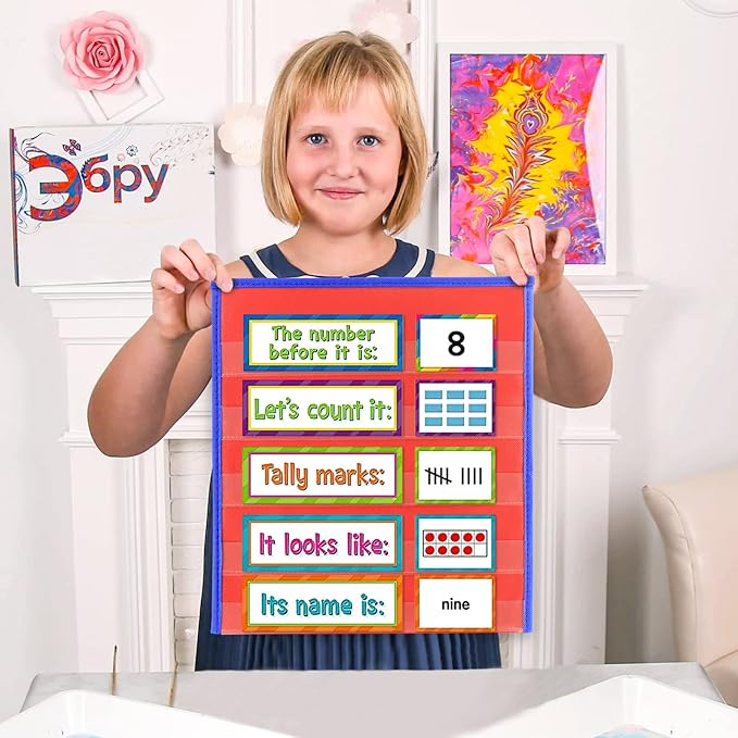 Tabletop Pocket Chart for Classroom, Small Double Sided Pocket Chart for Kids Learning at Home (Red-Blue)