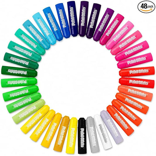 Solid Tempera Paint Sticks 48 Colors, Washable Paint Sticks Bulk, Quick Drying, Non-Toxic, Rainbow Colors Tempera Stick for Kids Toddler, No Mess Art Supplies for Paper Wood Glass Ceramic Canvas
