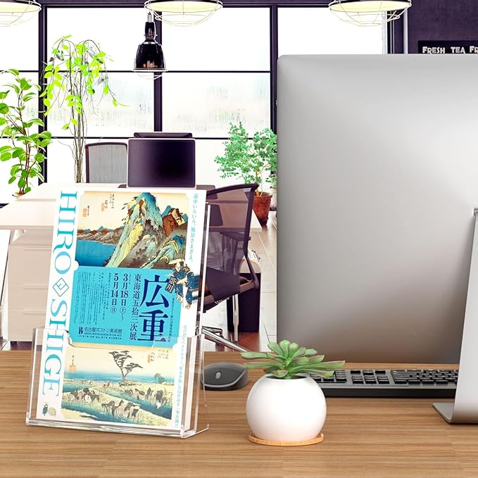 NIUBEE Acrylic Brochure Holder 8.5 x 11 inches 2 Pack, Clear Acrylic Literature Holder Plastic Flyer Display Stand, Acrylic Countertop Organizer for Magazine, Pamphlet, Booklets, Menu, Journals