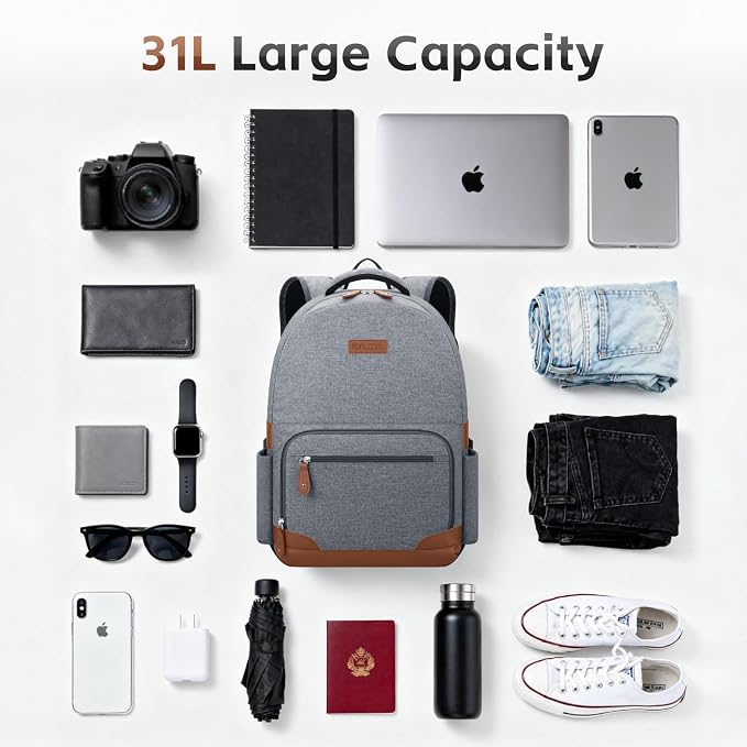 RealCool 15.6-17.3" Laptop Backpack, 31L Water Resistant Travel Bag | Independent frame opening, lightweight ,multi-compartments, ergonomic padded straps, luggage belt, for School,Business Trip