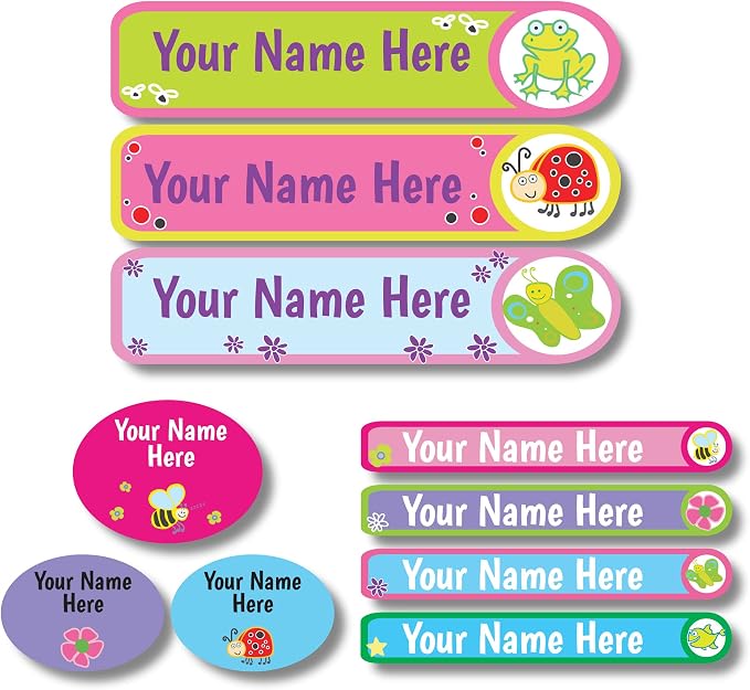 Lovable Labels Personalized Labels for Kids (85 Labels/Pack) - 3 Label Sizes Waterproof Dishwasher Safe Peel & Stick Labels for School Supplies Daycare Camp Clothing Bottles (Nature Lover)