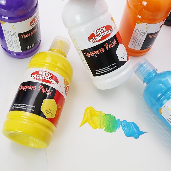 Easy Playhouse 10 Pack 16oz Washable Tempera Paints for Kids, Non-Toxic and Vibrant Colors, Ideal for School Projects, Arts, Crafts, and Creative Activities, Safe Art Supplies Set