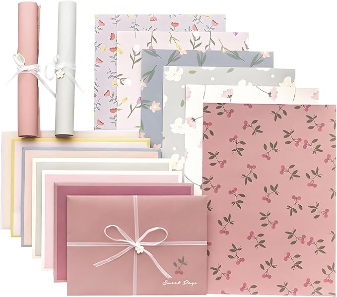 72 Pcs Stationery Paper Envelopes Set Includes 24 Lined Writing Paper & 12 Envelopes, Lovely Floral Cute Letter Writing Stationary Paper Envelopes Kit for Girls Office School Supplies(6Style)