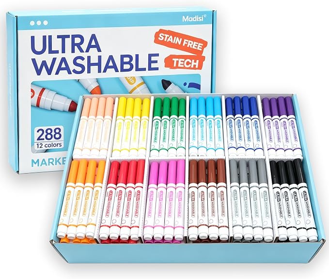 Madisi Ultra Washable Markers Bulk for Kids, 288 Pack, 12 Colors