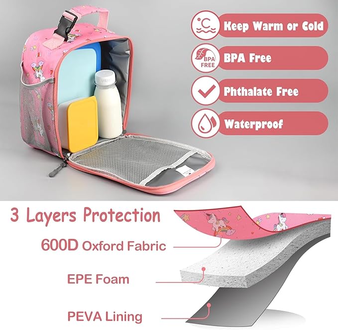 CaCTOUR Lunch Box Kids,Premium Insulated Lunch Bag for Girls Boys,Soft Bag Mini Cooler Back to School Thermal Reusable Lunch Bag for Work School Picnic (Star Rainbow)