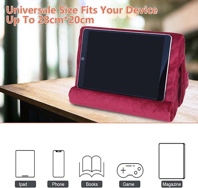 2pcs Multi-Angle Tablet Holder Cushion Stand with Net Pocket & Black Color Phone Stands Upgraded Tablet Pad Support for Phone,Pad,Books (WineRed)