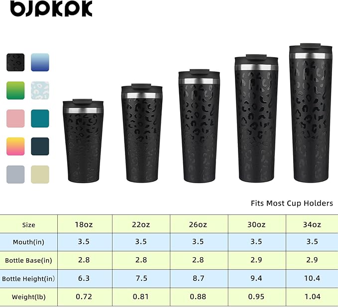 BJPKPK 26oz Insulated Tumbler With lid And Straw Stainless Steel Tumblers Travel Coffee Mug Reusable Thermal Cup,Black Leopard