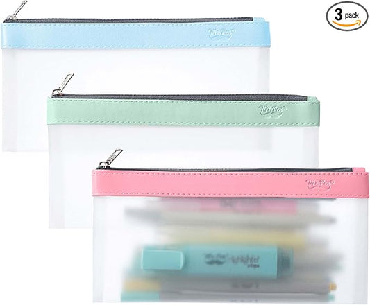Mr. Pen- Clear Pencil Pouch, 8.50"x4.25", 3 Pack, Durable TPU Material, Medium Water-Resistant Pencil Bags with Smooth Zipper, Multipurpose Clear Pouch for Stationery, School, Office, Travel Supplies