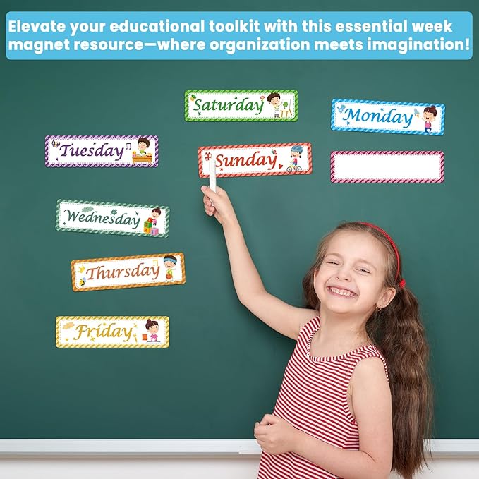 Days of The Week Poster for Kids,Magnetic Days of the Week for Whiteboard,Educational Calendar Magnets with Vibrant Colors - Perfect for Kids Learning, Teachers & Parents (Week)