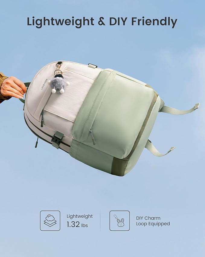 LOVEVOOK Laptop Backpack for Women with Giant Tumbler Holder,15.6 Inch Laptop Computer Bag Travel Backpack Purse,Waterproof Work Business Backpack College Bookbag Teacher Bags,Beige-Mint Green