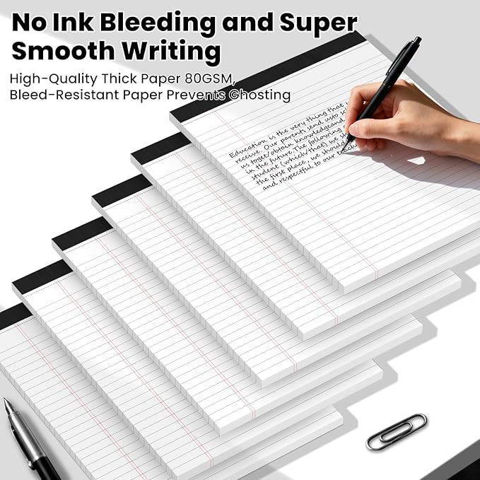12pcs Legal Pads 8.5 x 11,Notepads 8.5 x 11 Inch, 30 Sheets/Pack, White Note Pads Clear Print Writing Pads of Paper, Perforate Wide Ruled Lined with Sturdy Back for Office, Business & School Supplies